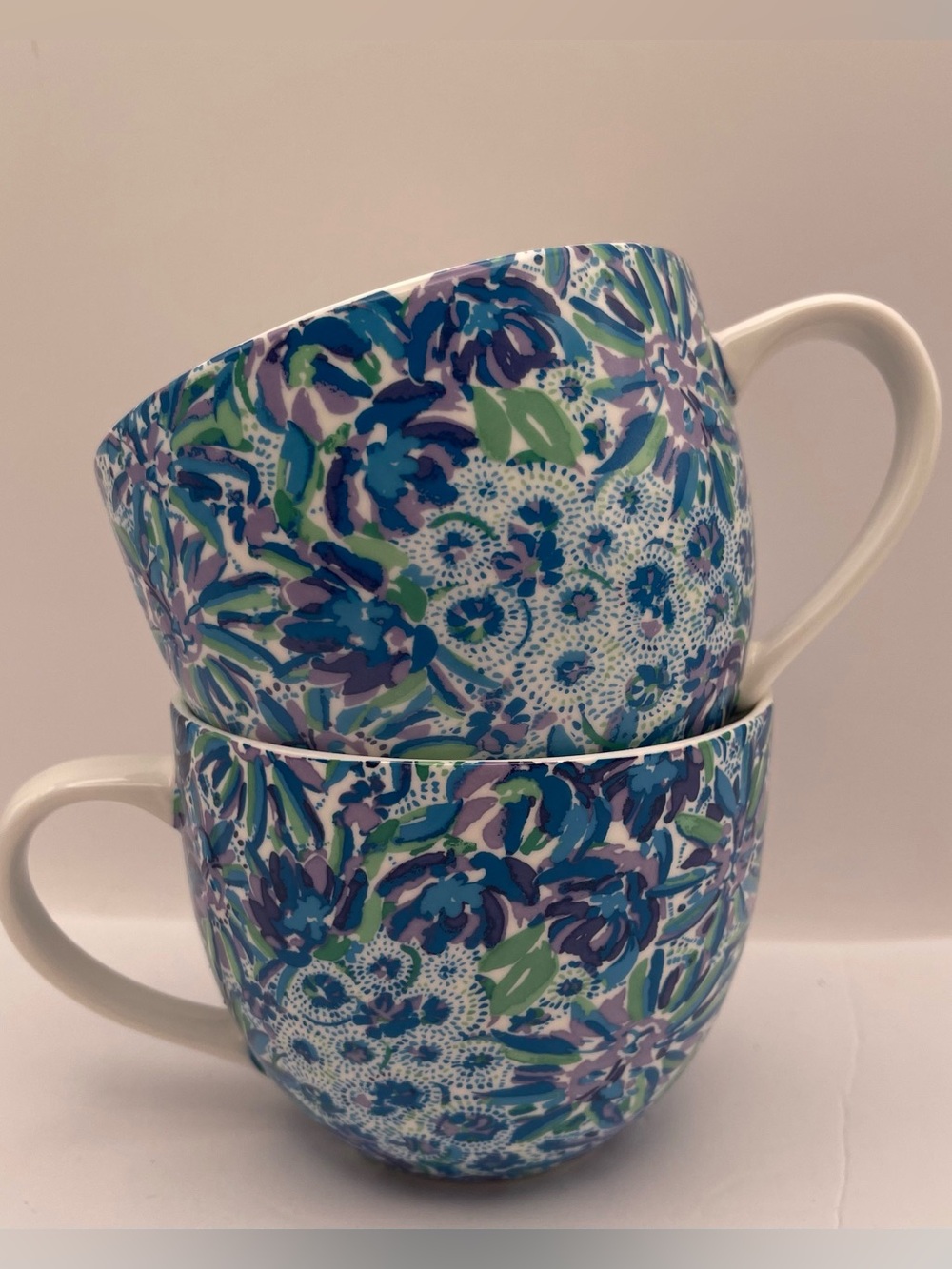 Lilly Pulitzer Floral Jumbo Mug | Blue Green Purple Coffee Cups | Set of 2